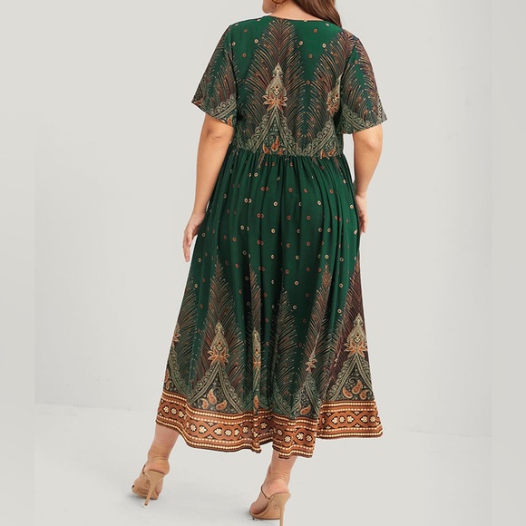 Bloomchic Bandana Pocket Button Wrap Split Midi Dress Size 10 Green NWT - Picture 3 of 12